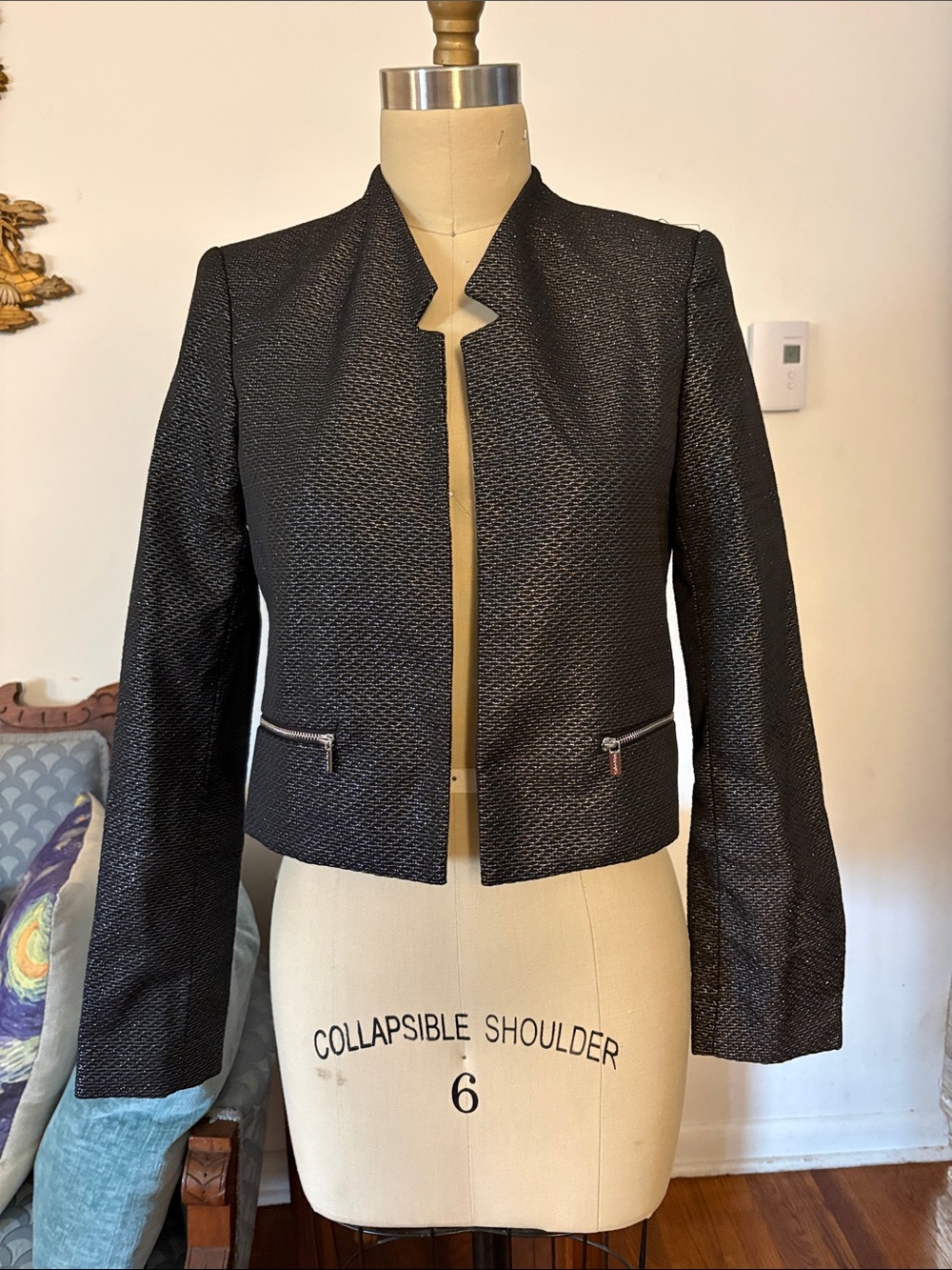 Calvin Klein Black Textured Cropped Blazer size 2